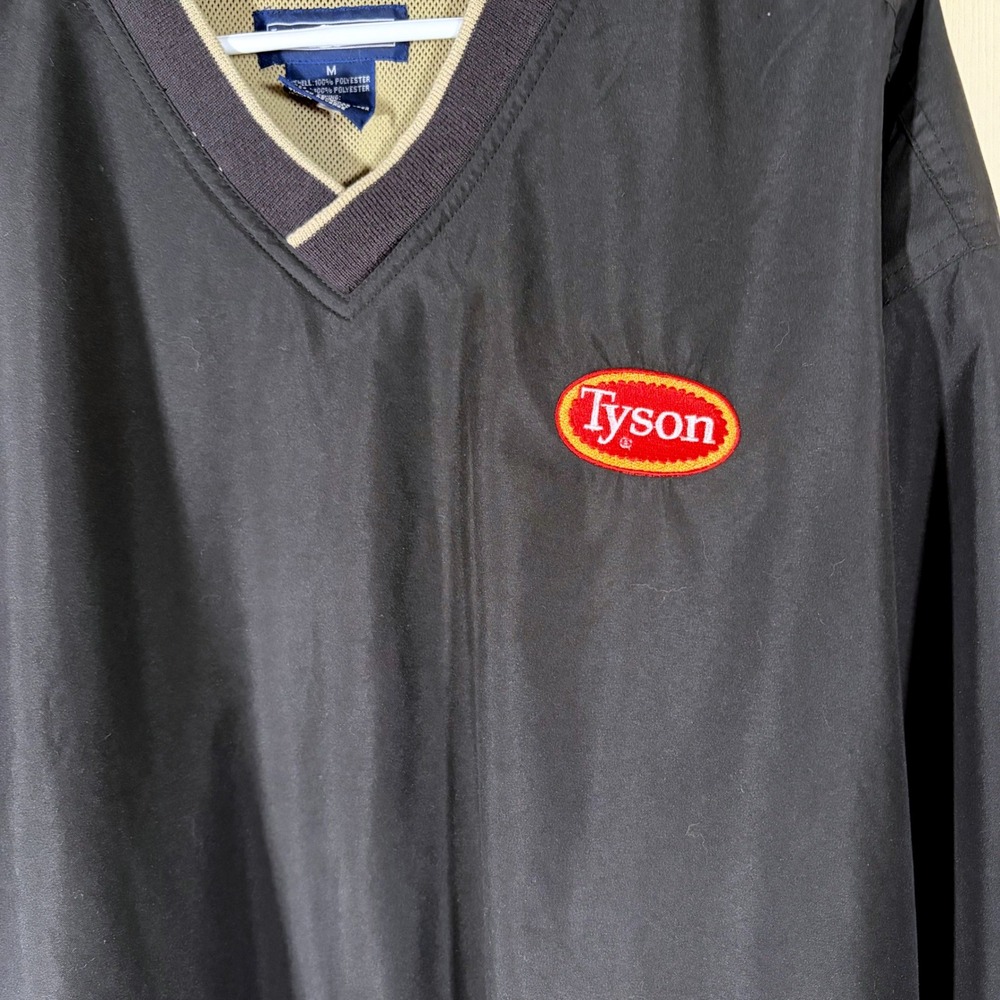 Vintage 90s Tyson Foods Windbreaker Pullover Jacket Mens M LA Loving Black VNeck